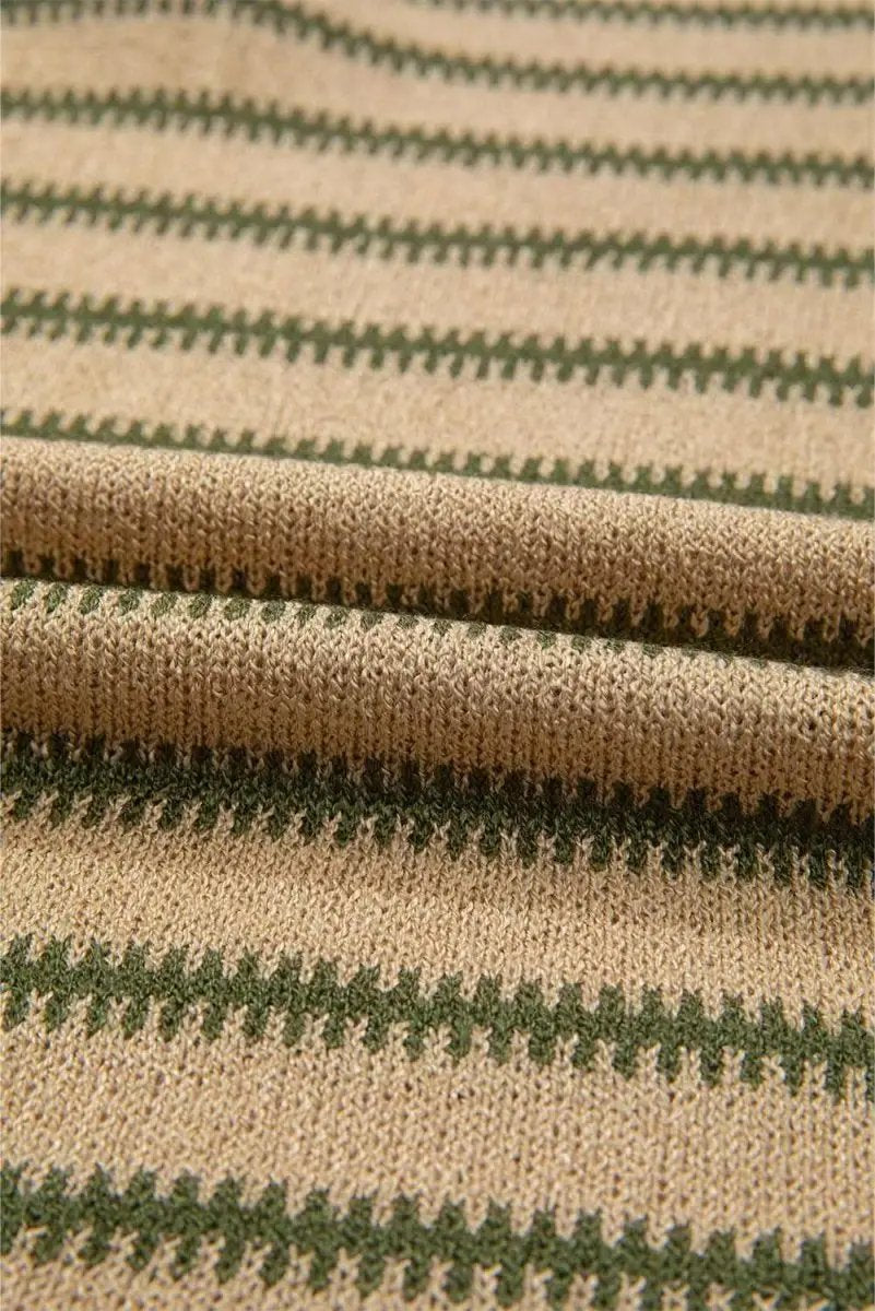 Khaki Stripe Drop Shoulder Casual Sweater - Love Salve